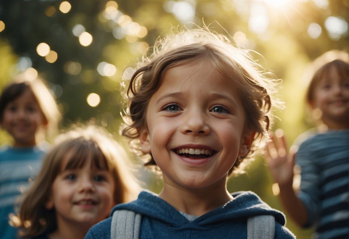 A radiant figure watches over joyful children in a celestial realm, signifying the destiny of innocence
