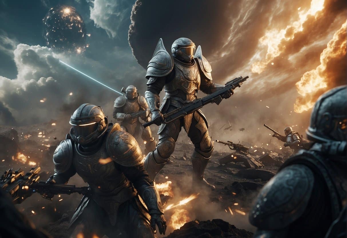 The war in heaven raged for an eternity, with celestial beings clashing in a tumultuous cosmic battleground