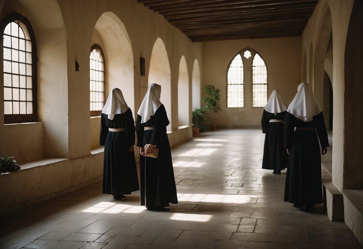Cloistered nuns talk in hushed tones within the peaceful confines of their secluded monastery