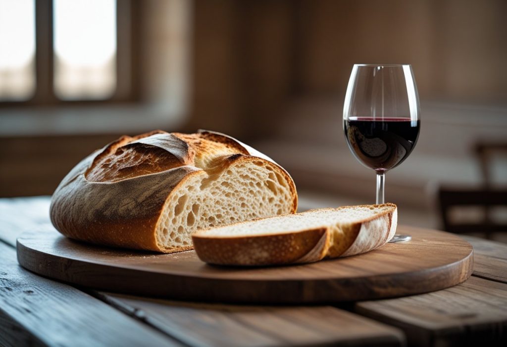 Still life art representing the significance of bread and wine.