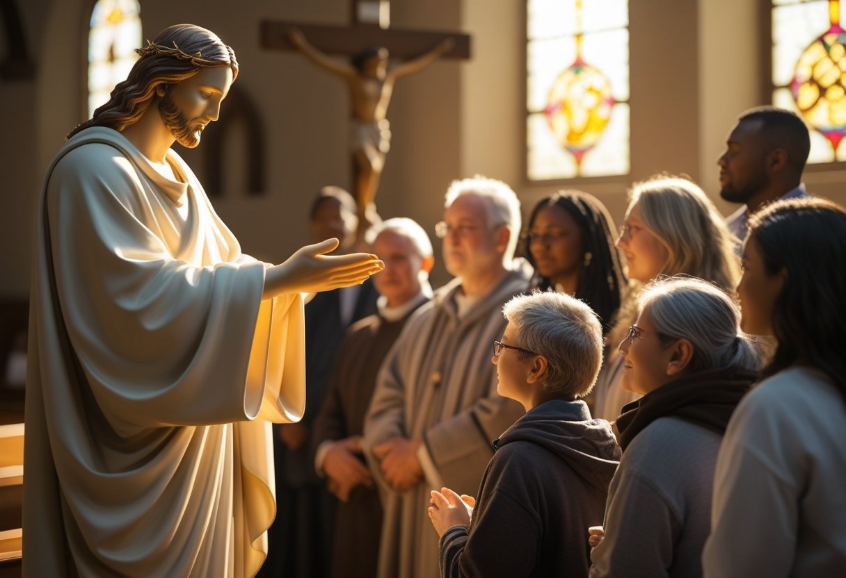 Jesus offering forgiveness and grace to sinners.