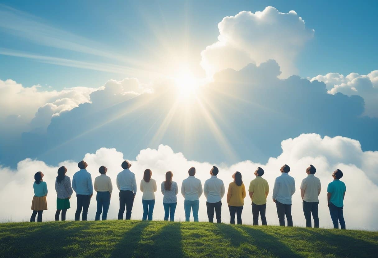 Light shining through clouds symbolizing heaven and faith.