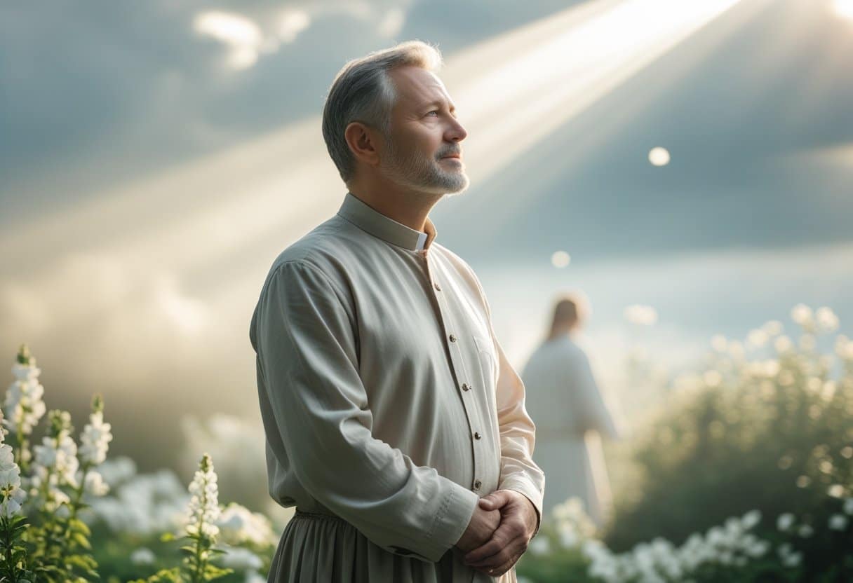 Aaron the high priest standing before God in biblical illustration.