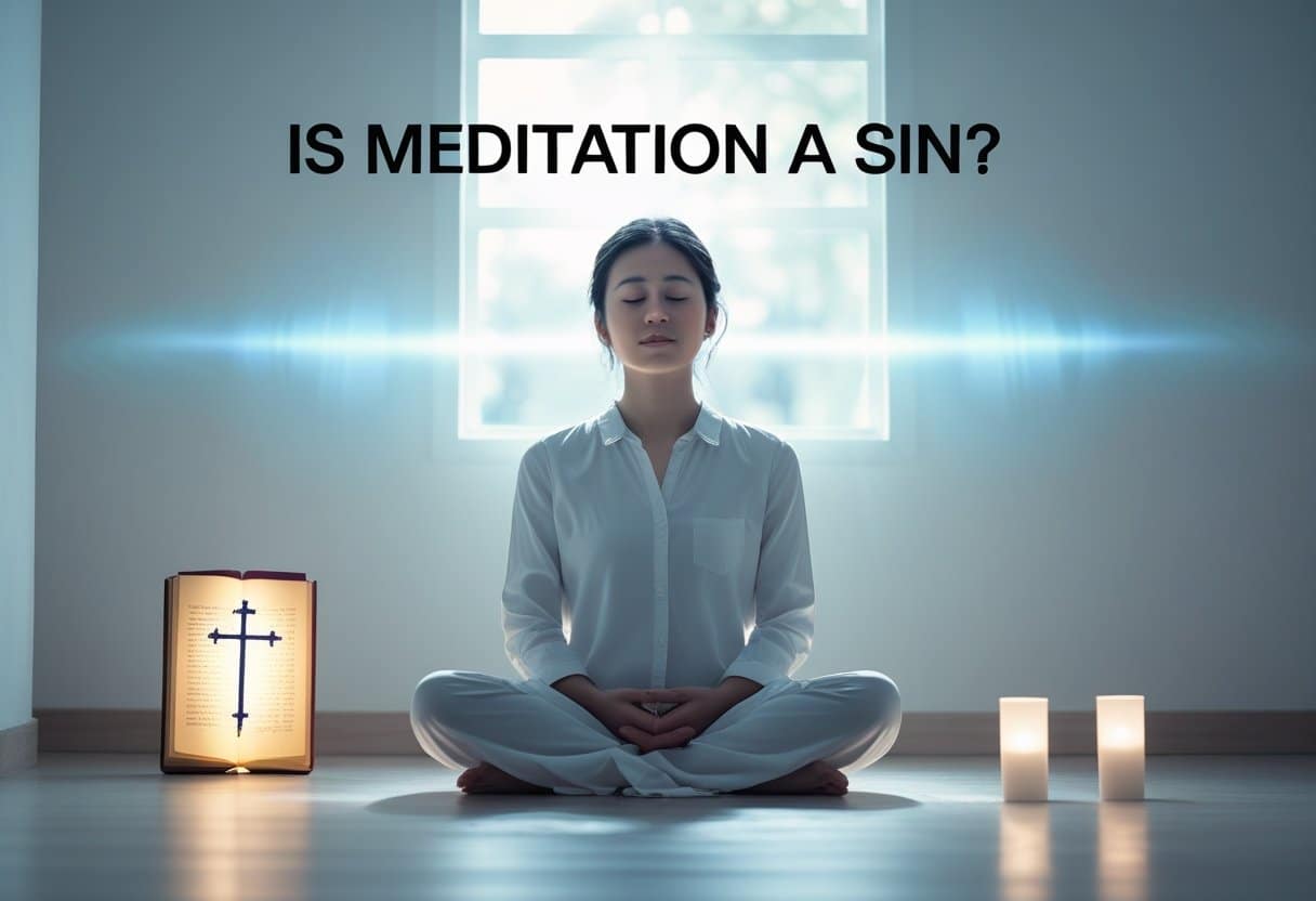 Peaceful meditation scene exploring if meditation is a sin