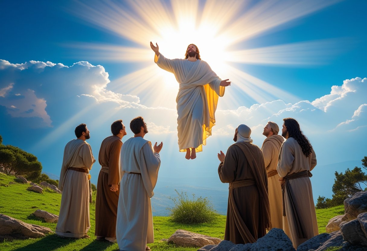 Jesus ascending into Heaven 40 days after His resurrection.