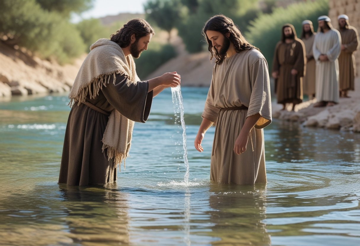 Art of John the Baptist showing when was Jesus baptized.