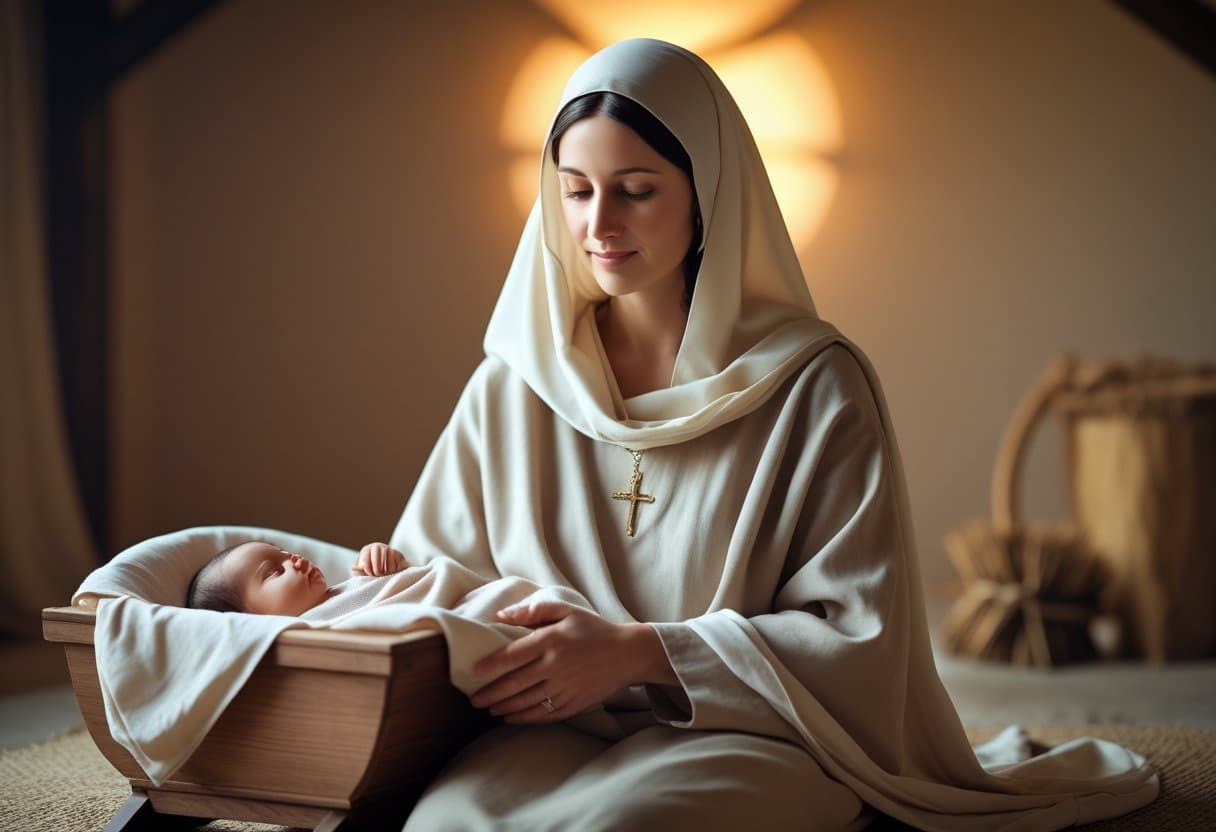 Mary, the mother of Jesus, in prayer.