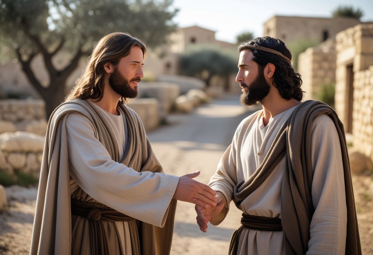 Illustration of the twelve asking how did Jesus meet Judas Iscariot.