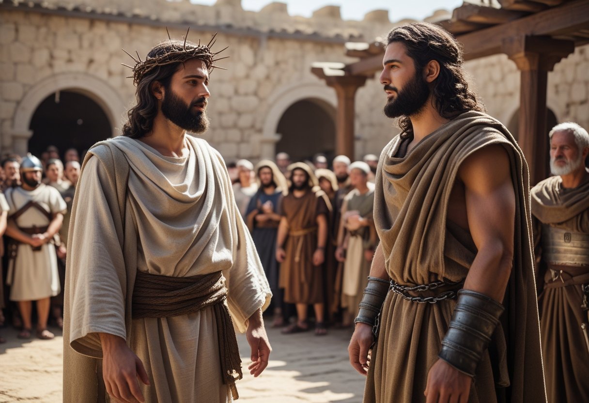 Pontius Pilate presenting Jesus or Barabbas to the crowd
