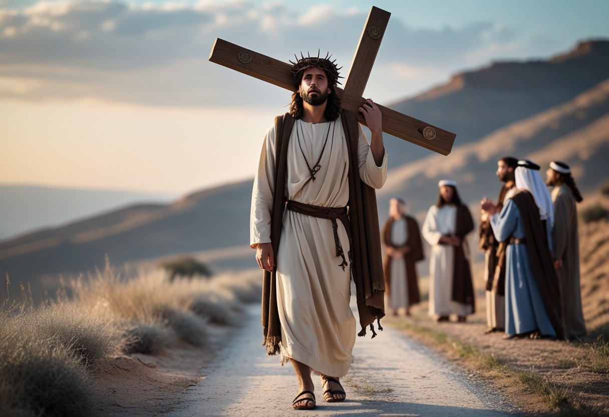 Art of the Via Dolorosa and how far did Jesus carry the cross.