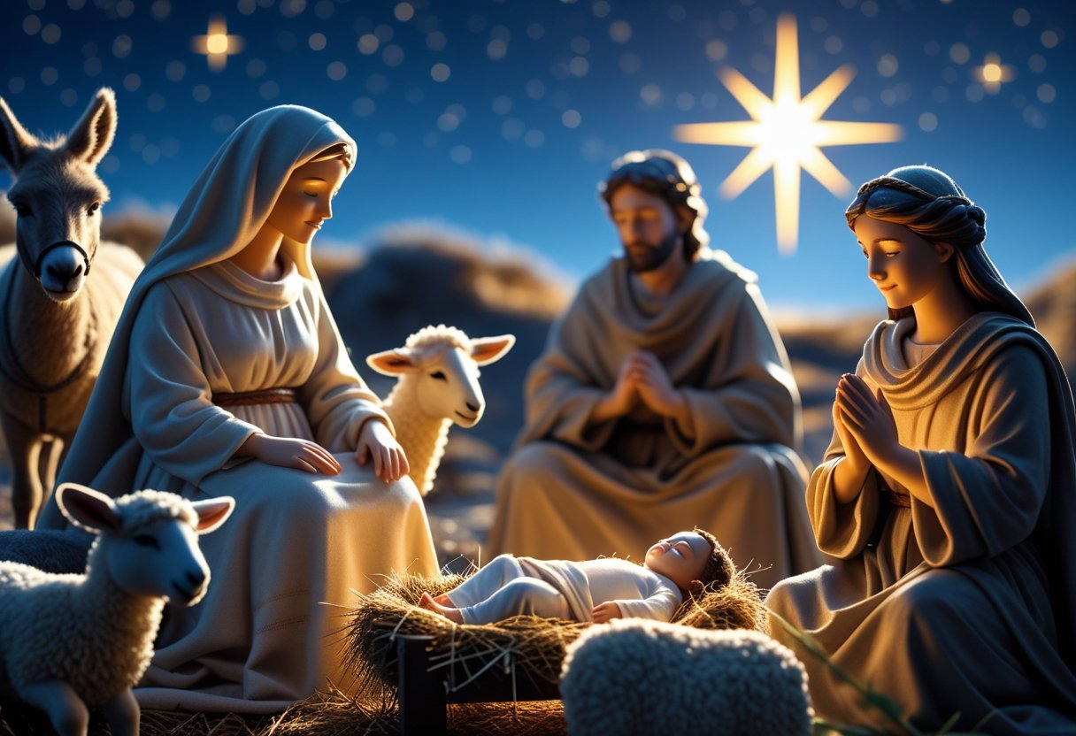 Nativity scene art showing the reason why was Jesus born.