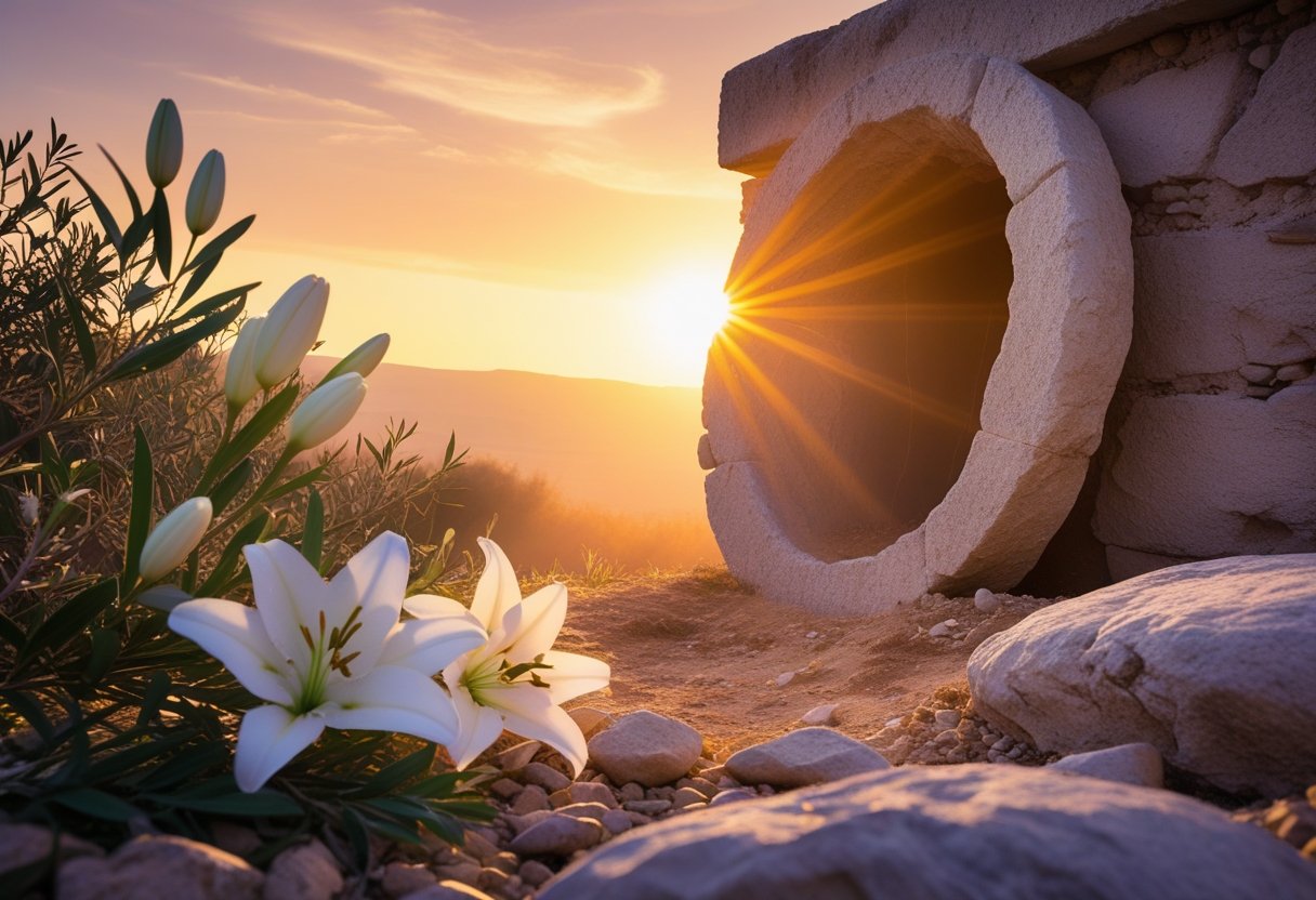 Empty tomb on the day Jesus rose from the dead.
