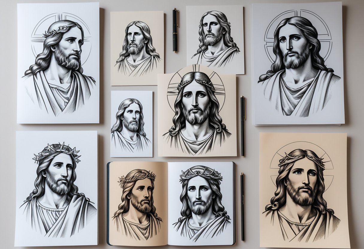 Pencil drawing of Jesus Christ in prayer.