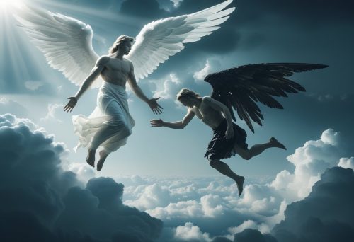 Lucifer's fall from heaven – angel expelled for pride and rebellion.