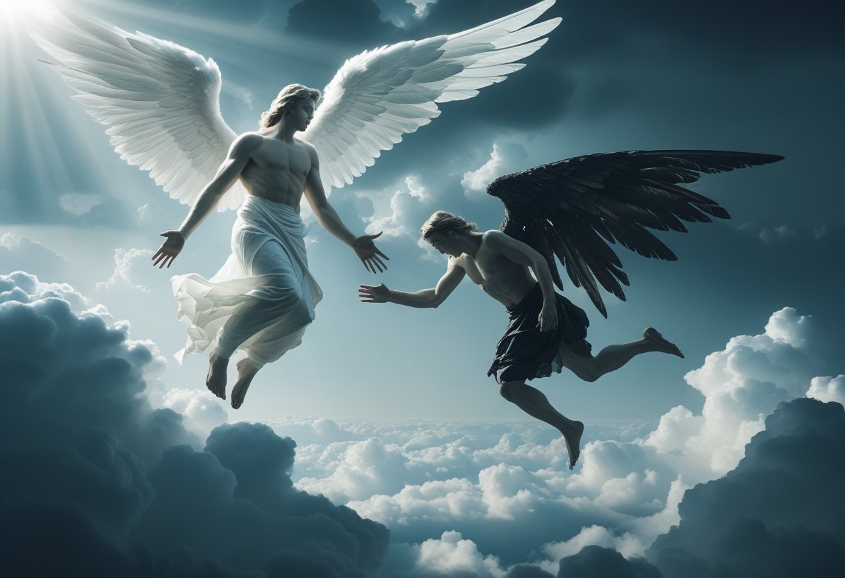Lucifer's fall from heaven – angel expelled for pride and rebellion.