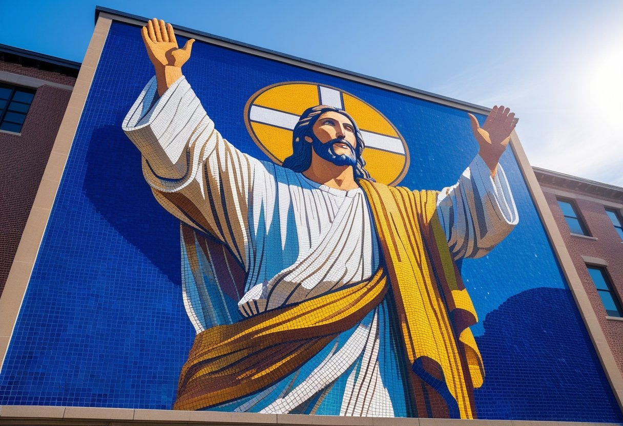 Word of Life mural known as Touchdown Jesus at Notre Dame.