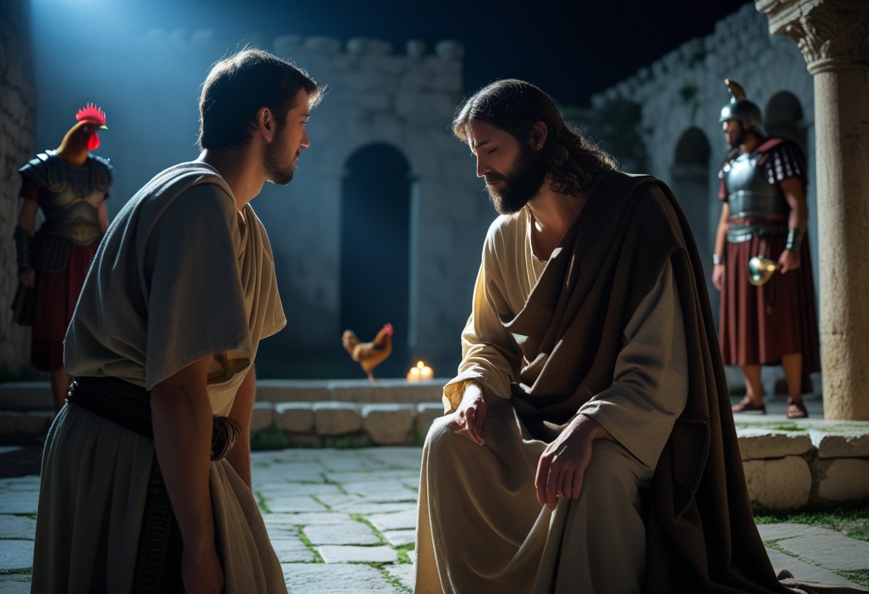 Peter warming himself by the fire asking why Peter Denied Jesus