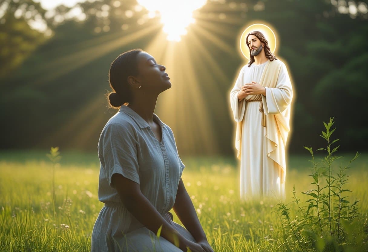 Lonely person praying asking is Jesus with me.