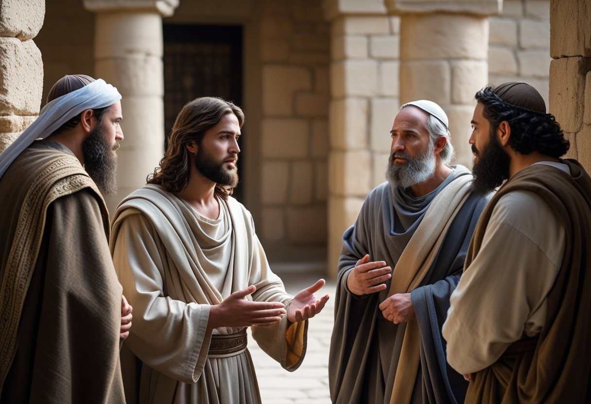 Jesus arguing with Pharisees about the law