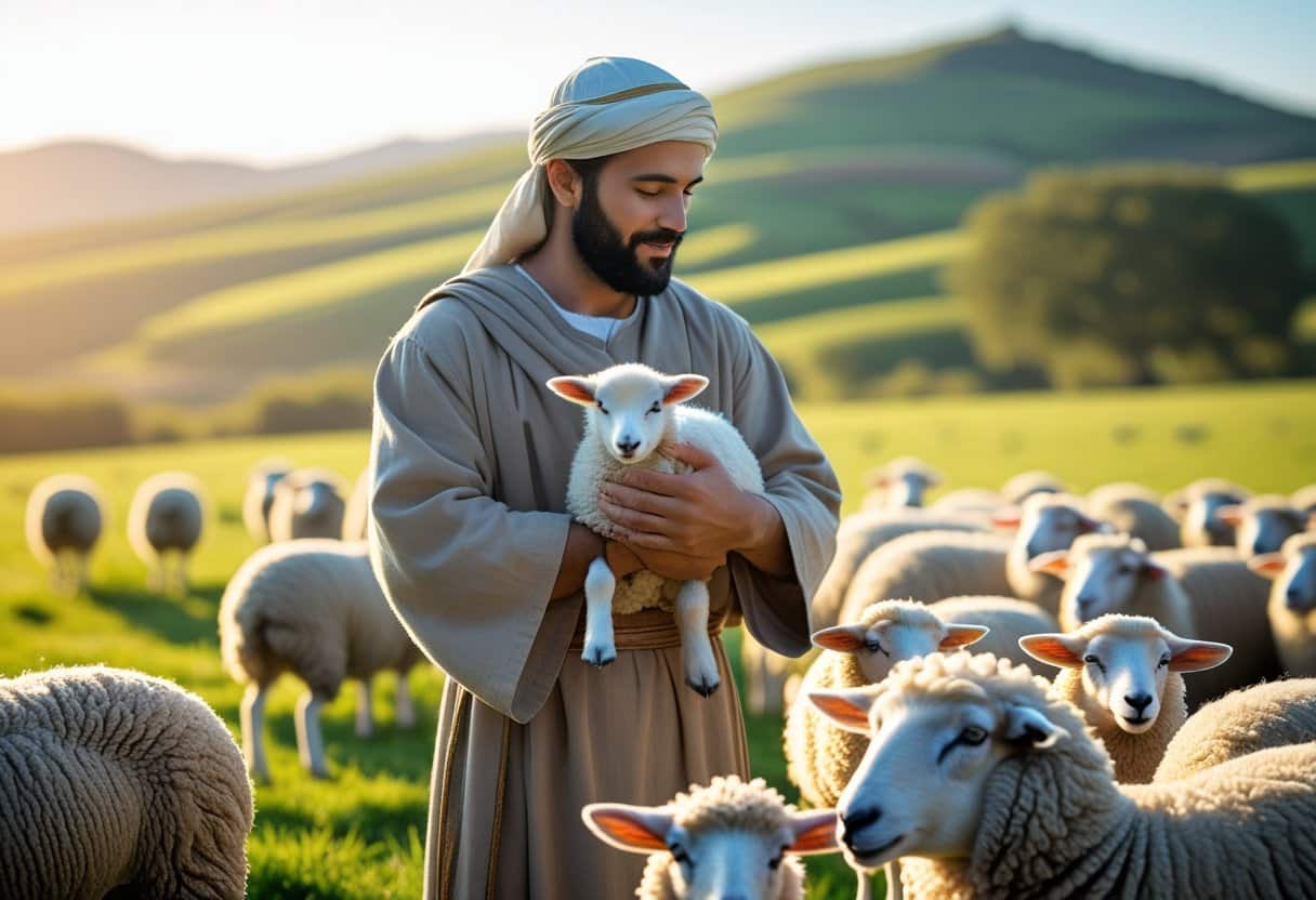 Biblical art illustrating Jesus is the good shepherd