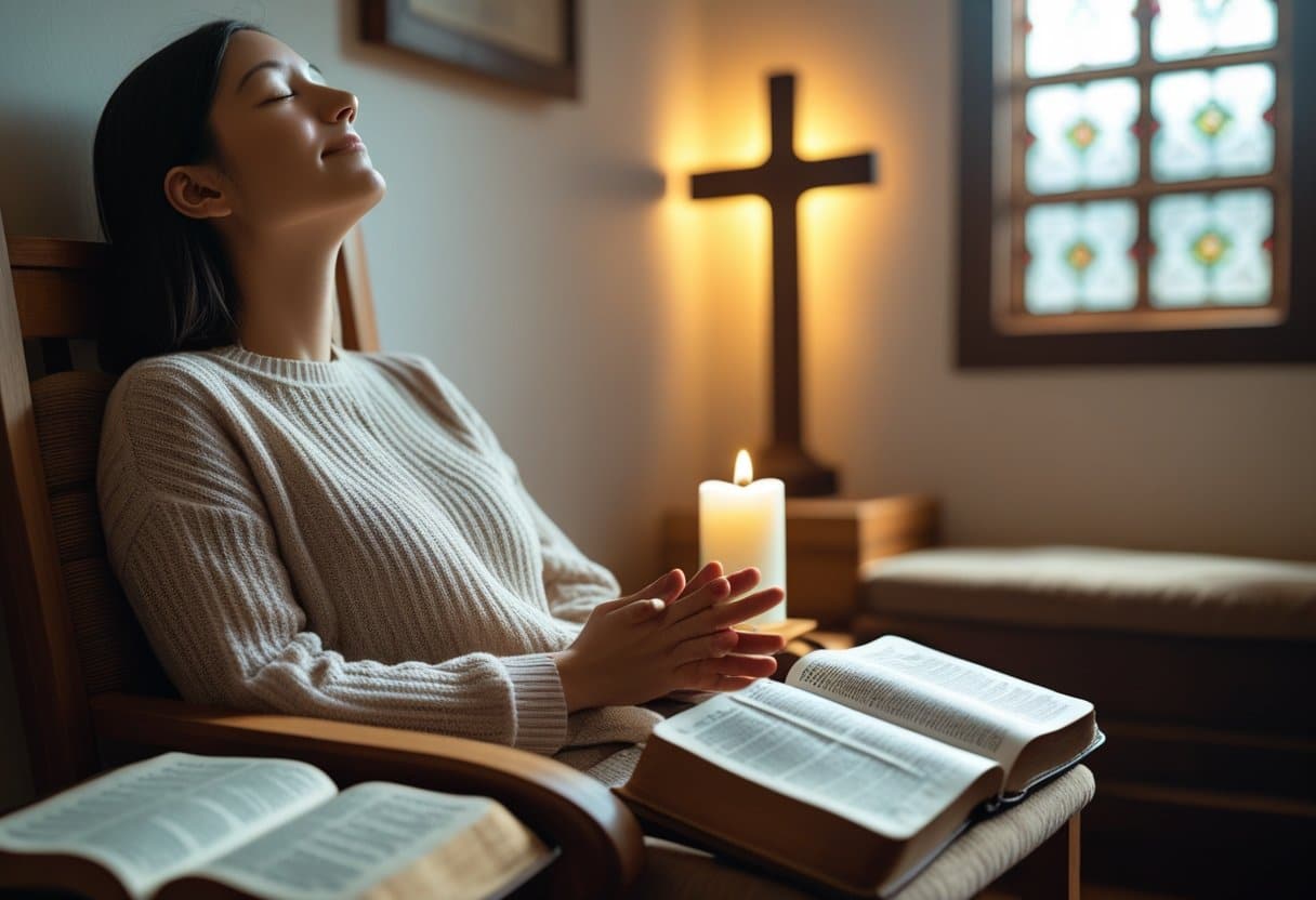 Woman praying showing how to talk to Jesus.