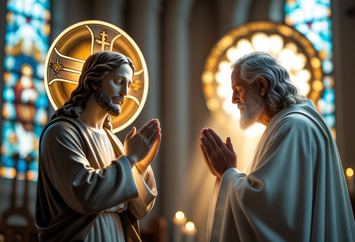 Biblical illustration of Stephen praying to Jesus