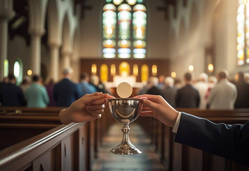 Believer receiving grace through the sacraments
