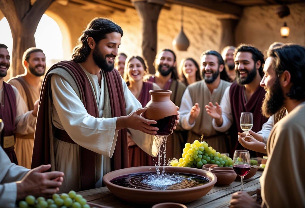 Jesus Christ performing miracles at a wedding