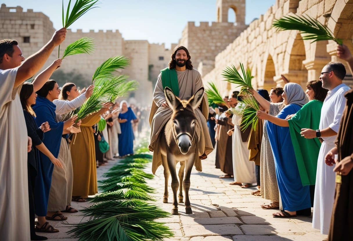 Illustration of the Triumphal entry showing what happened to Jesus on Palm sunday