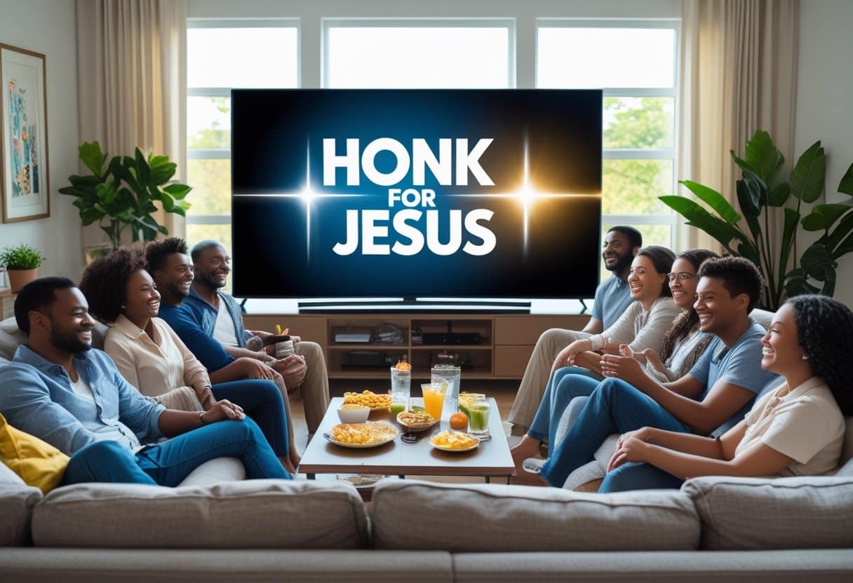 Movie poster showing where can I watch Honk for Jesus.
