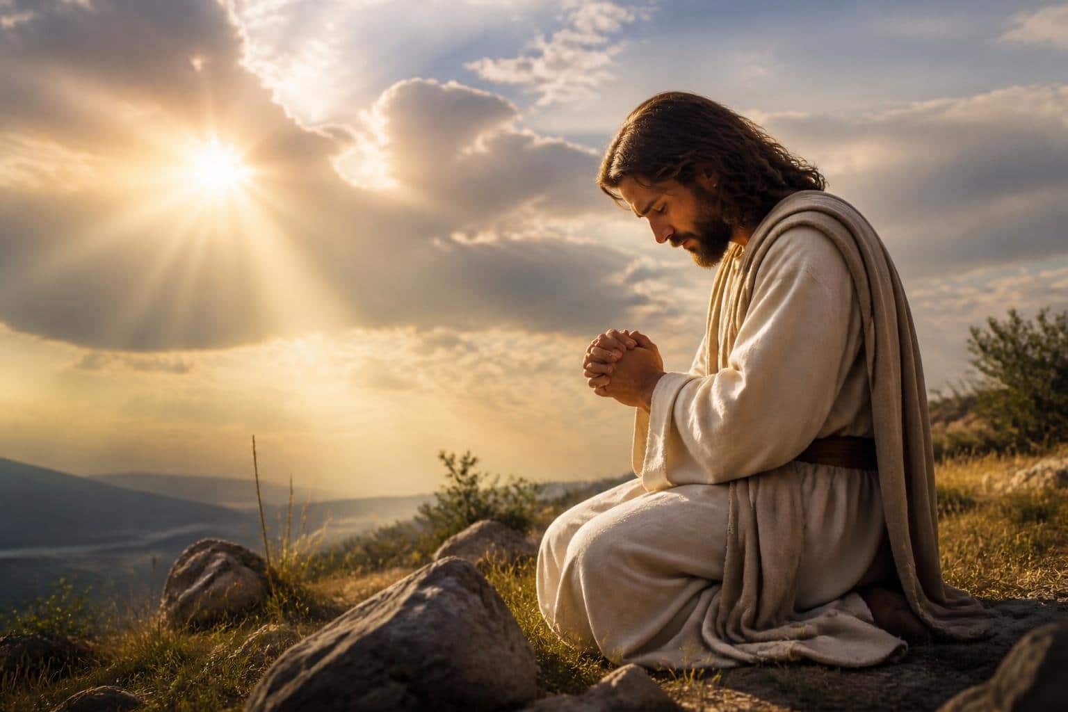 Scene of Jesus kneeling in prayer, answering why Did Jesus Pray to God despite being God