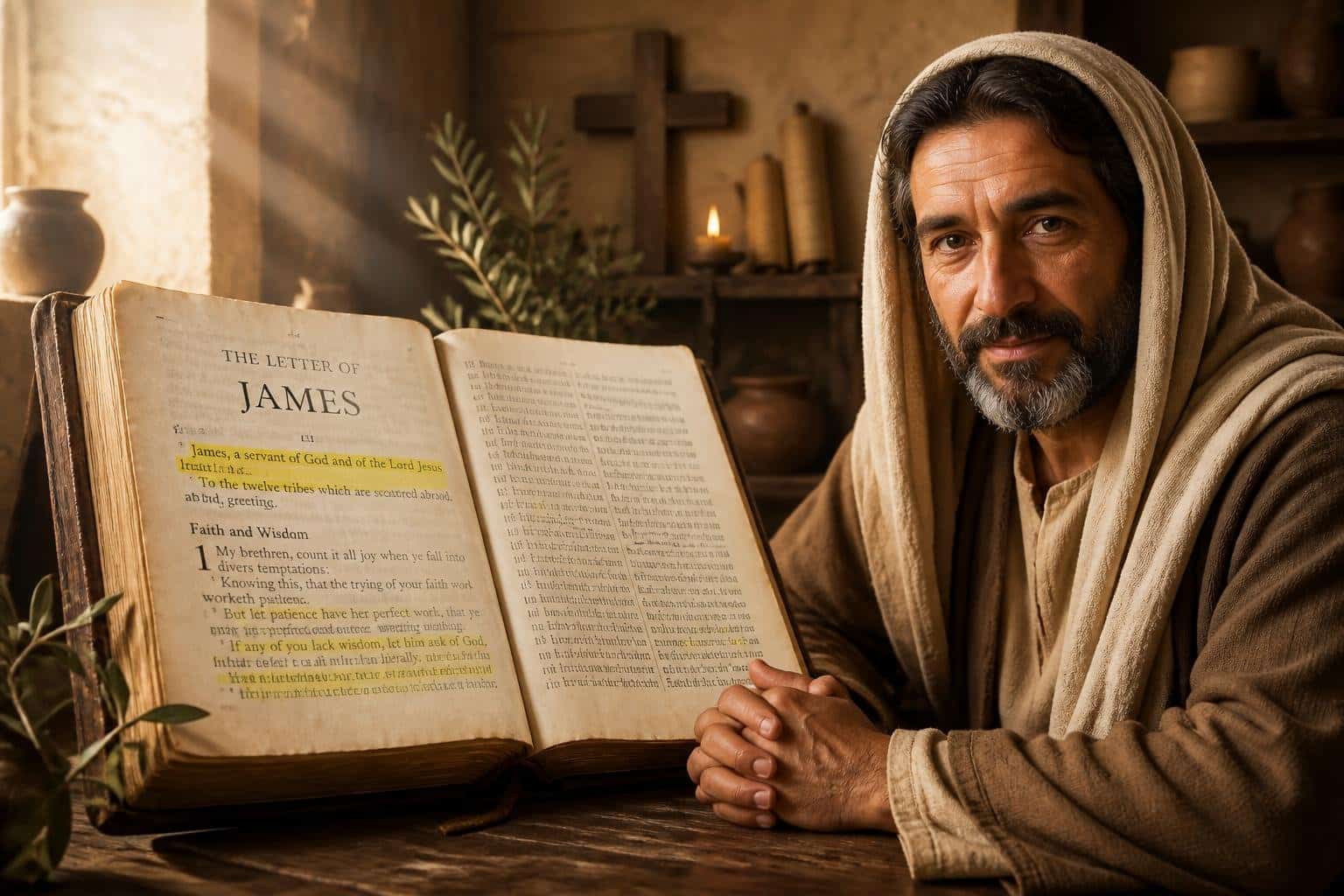 Biblical illustration of James the Just, the brother of Jesus and leader in Jerusalem.