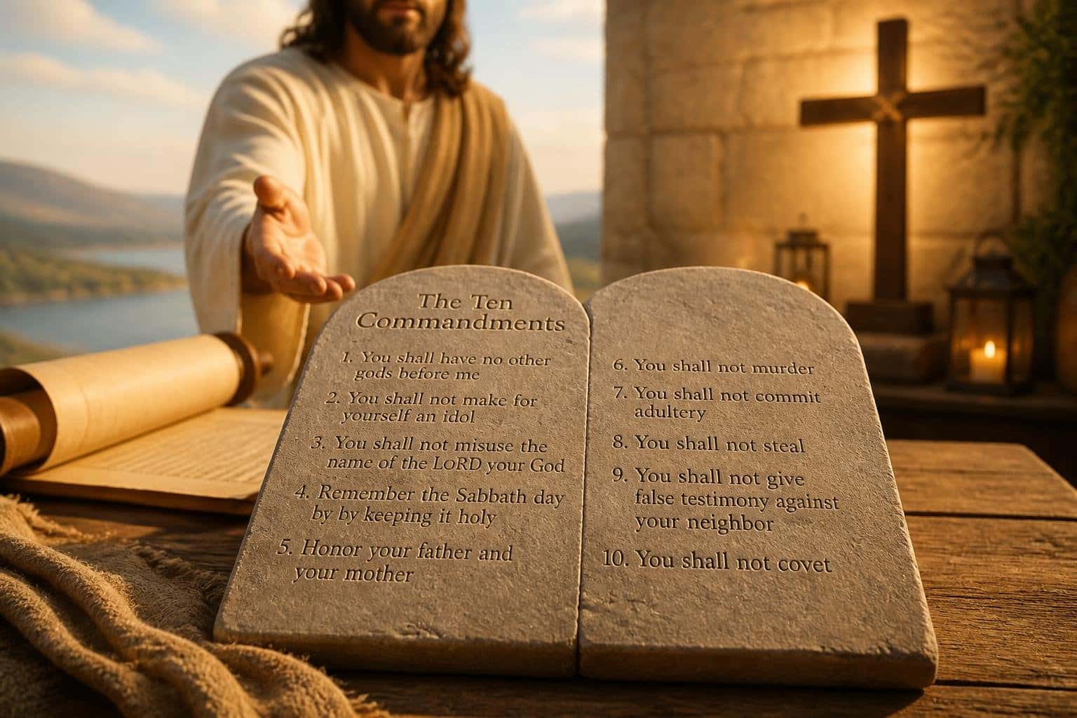 Illustration of Jesus fulfilling the Old Testament Law.