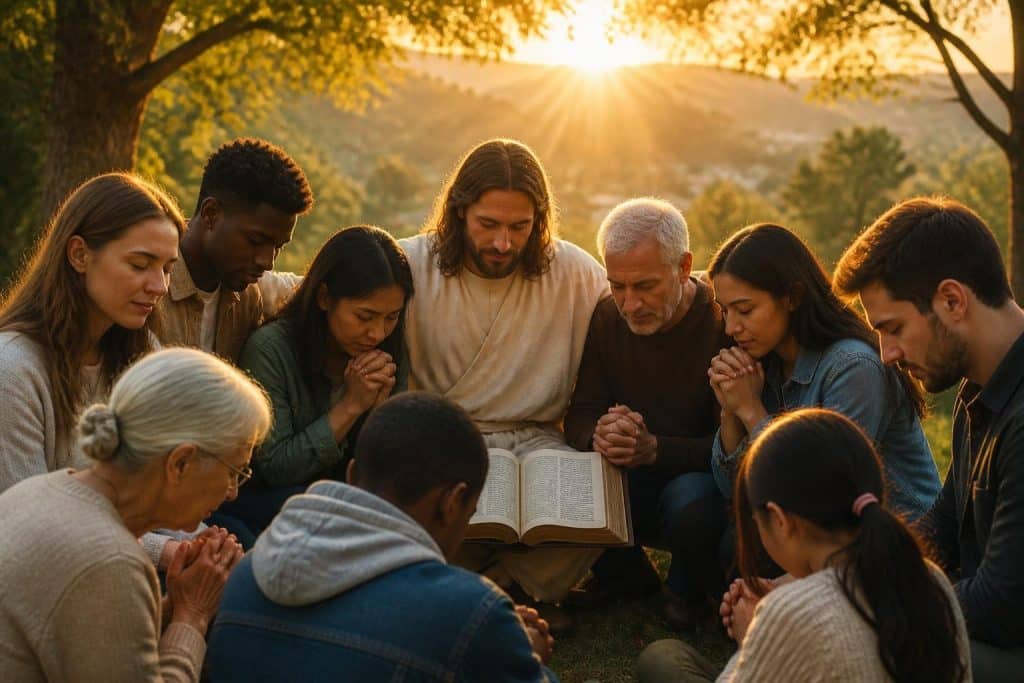 Visual of Jesus teaching disciples how to pray — showcasing Jesus's Teachings on Prayer as a model of humble, intimate conversation with the Father