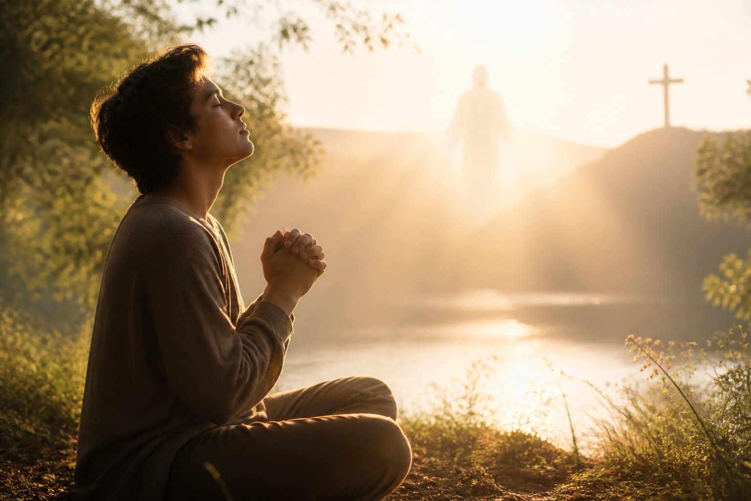 A person in quiet prayer, reflecting on the question: Can Jesus hear me?