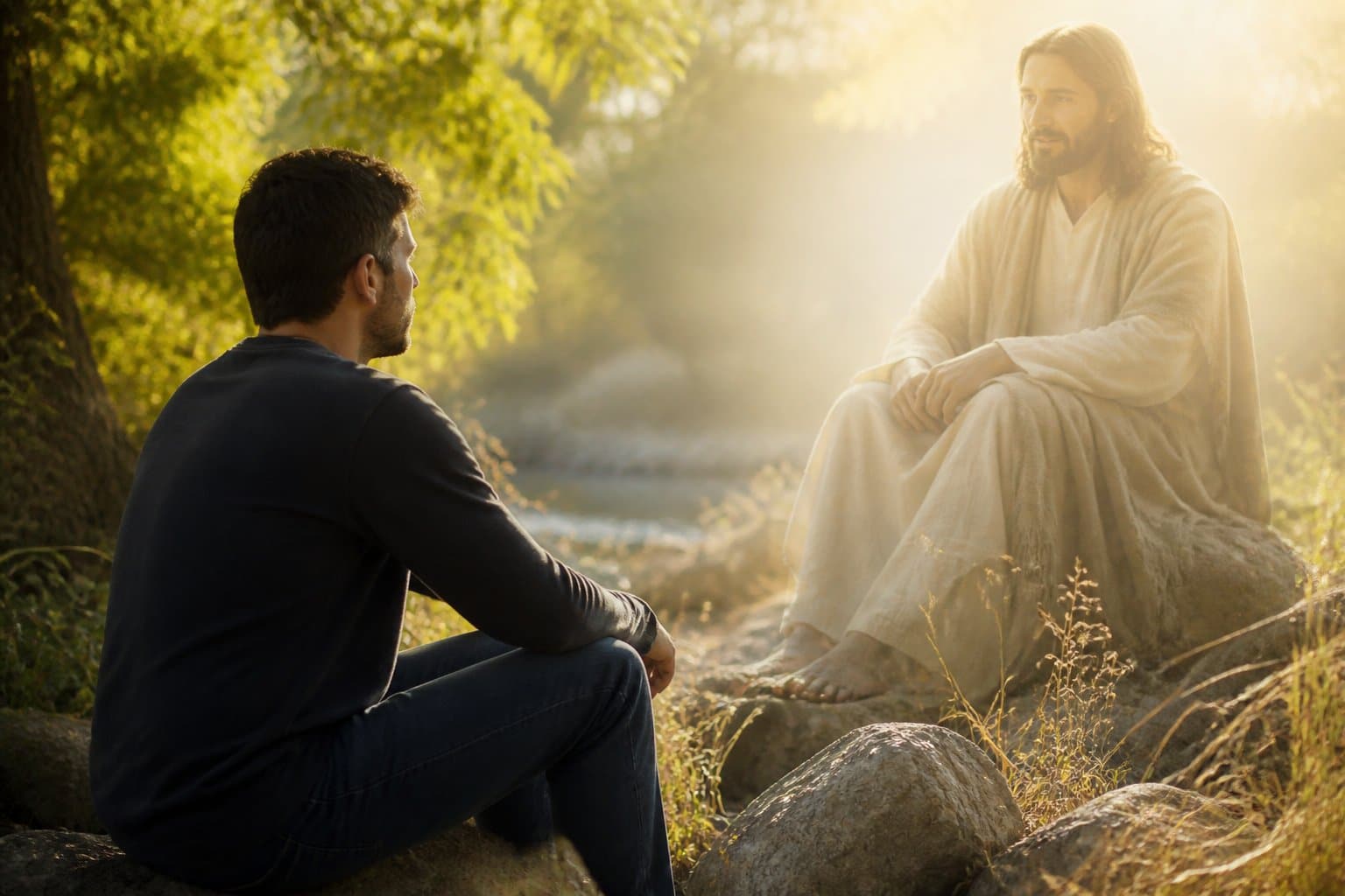 A person in quiet meditation, contemplating the question: Can Jesus talk to you?