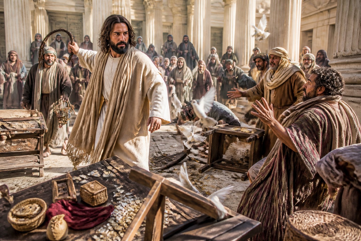 Biblical illustration of Jesus restoring holiness to the house of God.