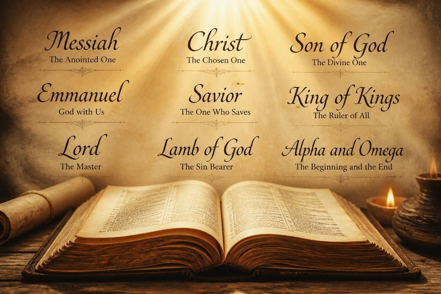 Graphic showing the different biblical names of Jesus and their meanings.