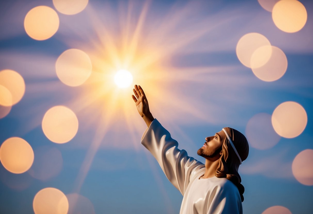 A figure reaching towards a glowing light, symbolizing a spiritual connection with Jesus
