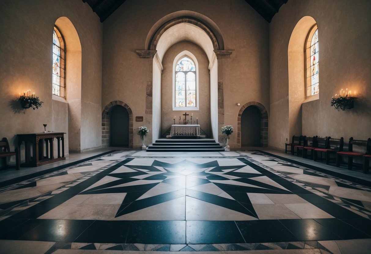 A serene, ancient church interior with a star-shaped floor marking the spot where Jesus is believed to have been born