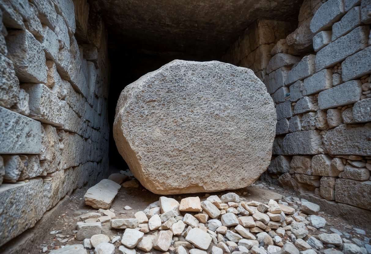 A massive stone blocks the entrance to Jesus' tomb