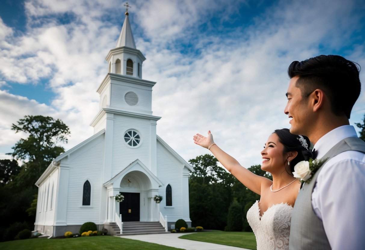 A radiant church adorned in white, standing beside a loving bridegroom with outstretched arms